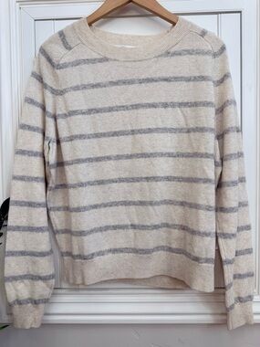 Vince Cream and Light Gray Striped Crewneck Sweater - Size Small